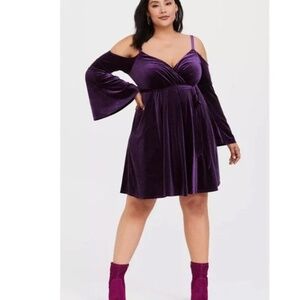 Torrid Mini Velvet Cold Shoulder Surplice Dress Purple Size 1X